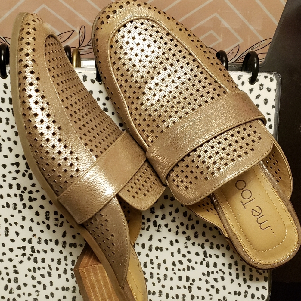 Me Too metallic bronze loafer mules